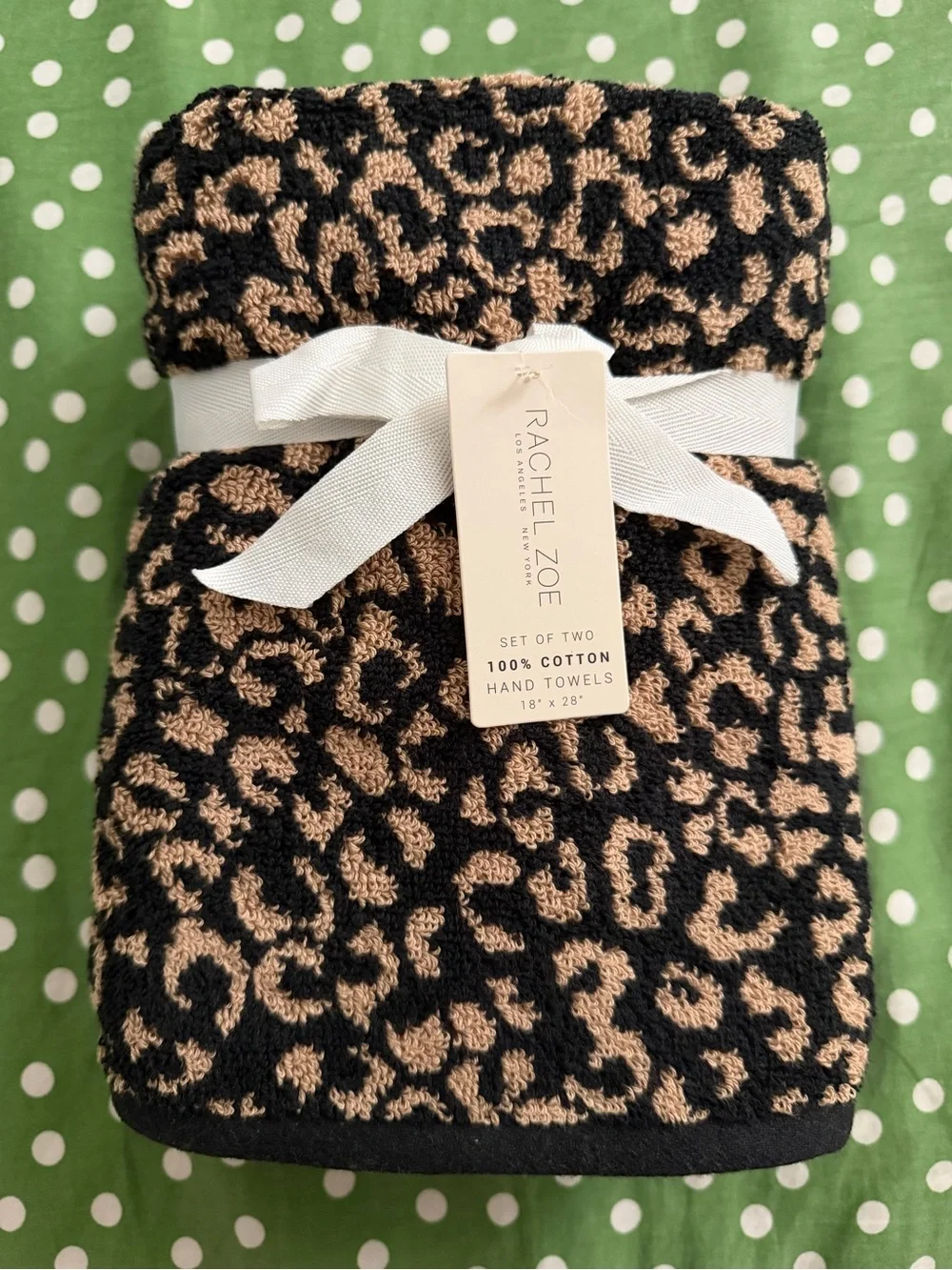 Rachel Zoe Leopard Cheetah Print 100% Cotton Hand Towels Set of 2 Bathroom Decor
